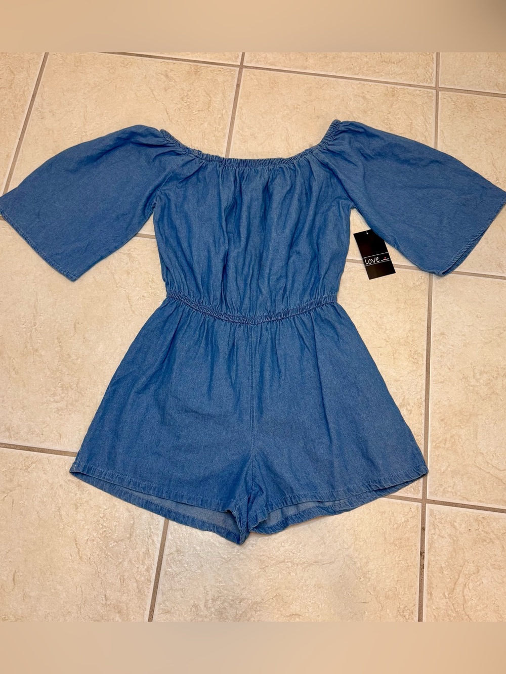 Women’s Blue Off-Shoulder Denim Romper